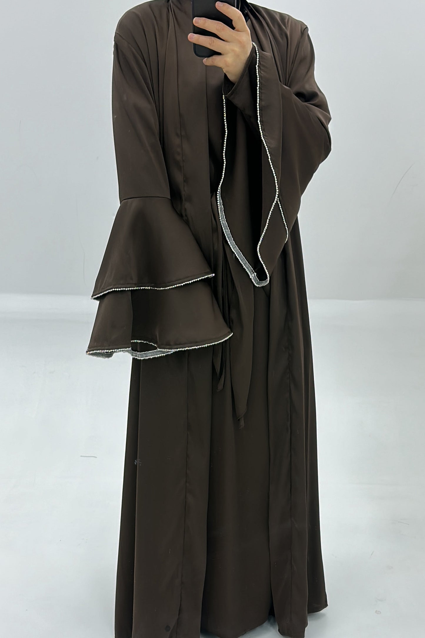 Rama Polyester Flare Sleeve Abaya Set 760 - Coffee