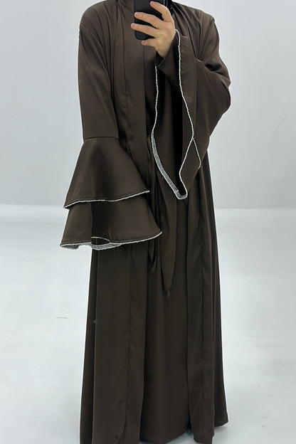 Rama Polyester Flare Sleeve Abaya Set 760 - Coffee