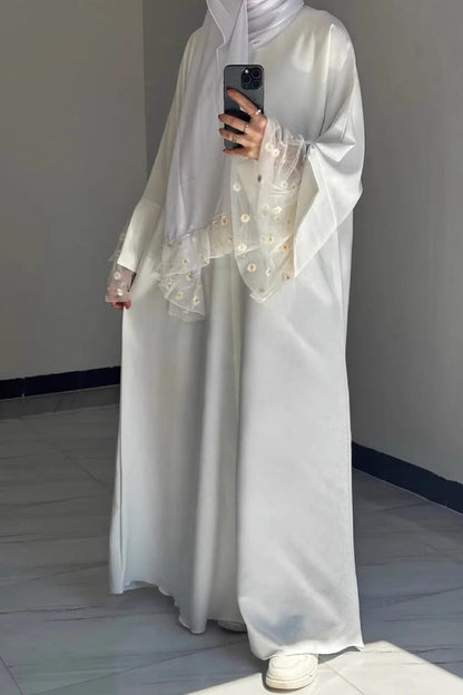 Suhaila Lace-Trim Nida Abaya 1017 - White
