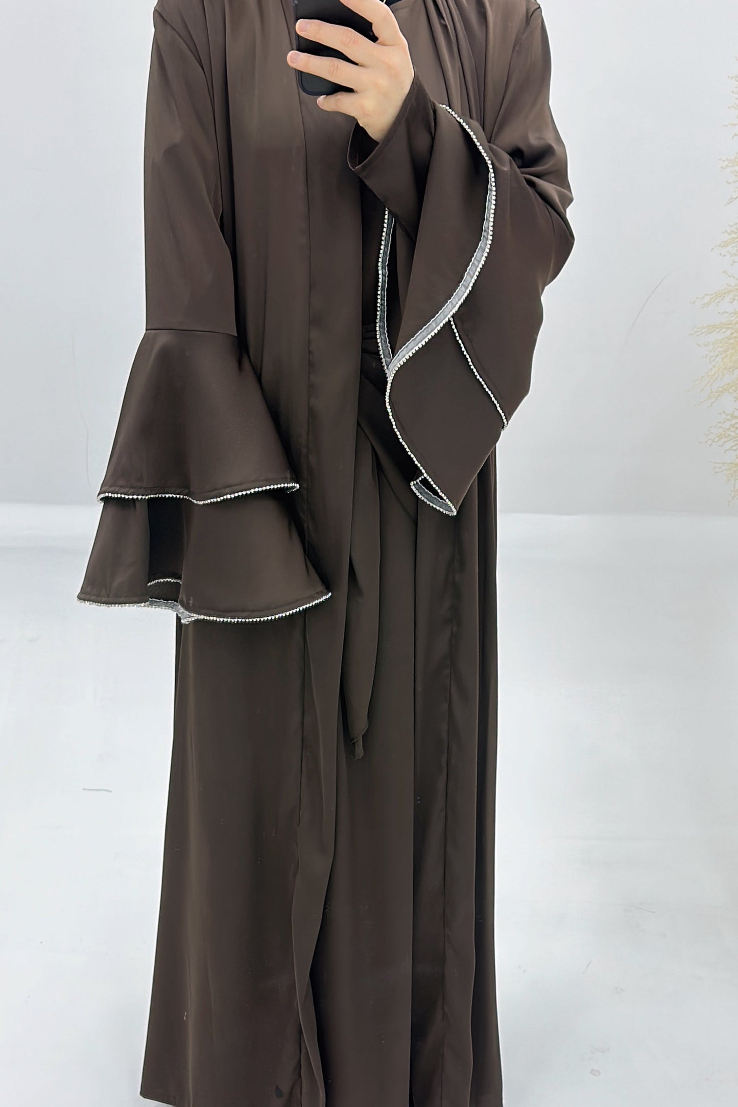 Rama Polyester Flare Sleeve Abaya Set 760 - Coffee