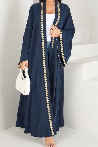 Afiya Nida Open Abaya with Gold Leaf Trimmed Cuffs 1015 - Navy
