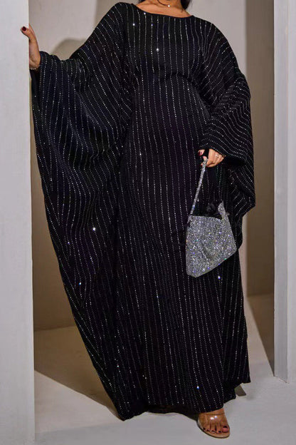 Eshal Rhinestone Embellished Satin Modest Kaftan 998 - Black