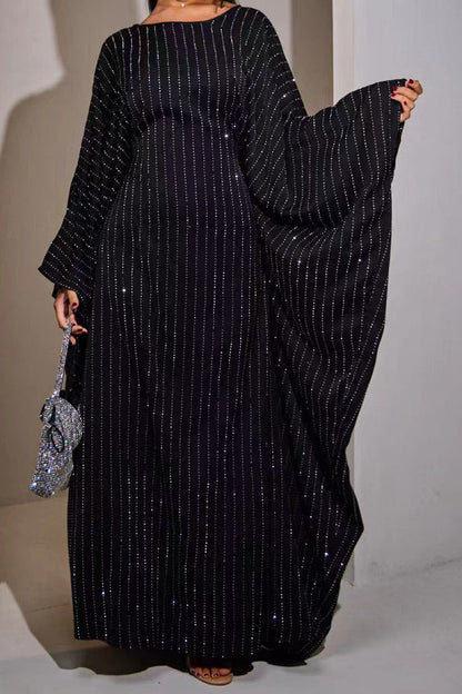 Eshal Rhinestone Embellished Satin Modest Kaftan 998 - Black