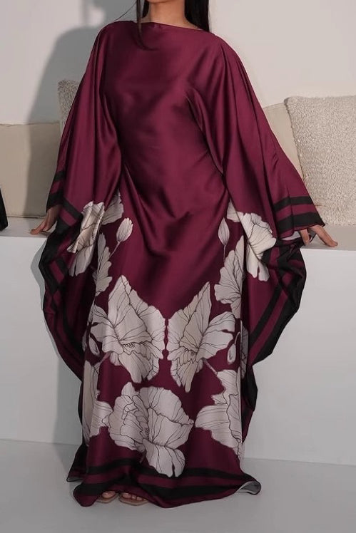 Talia Printed Kaftan Elegant Modest Dress 999 - Wine