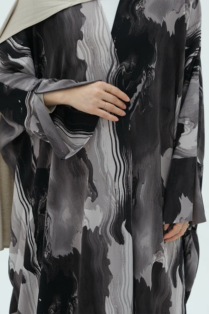 Aziza Chiffon Printed Open Abaya 982 - Taro