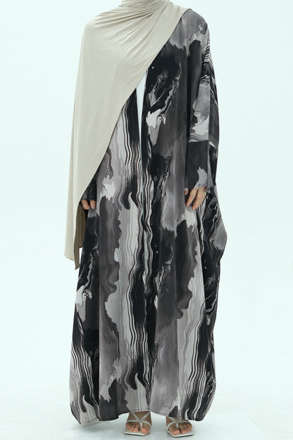 Aziza Chiffon Printed Open Abaya 982 - Taro