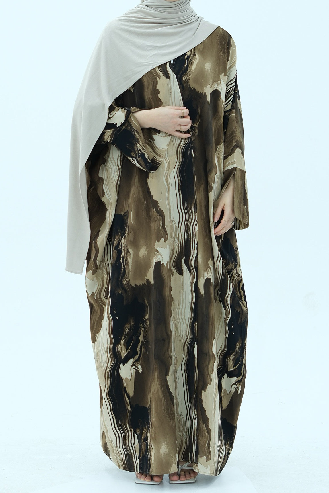 Aziza Chiffon Printed Open Abaya 982 - Coffee