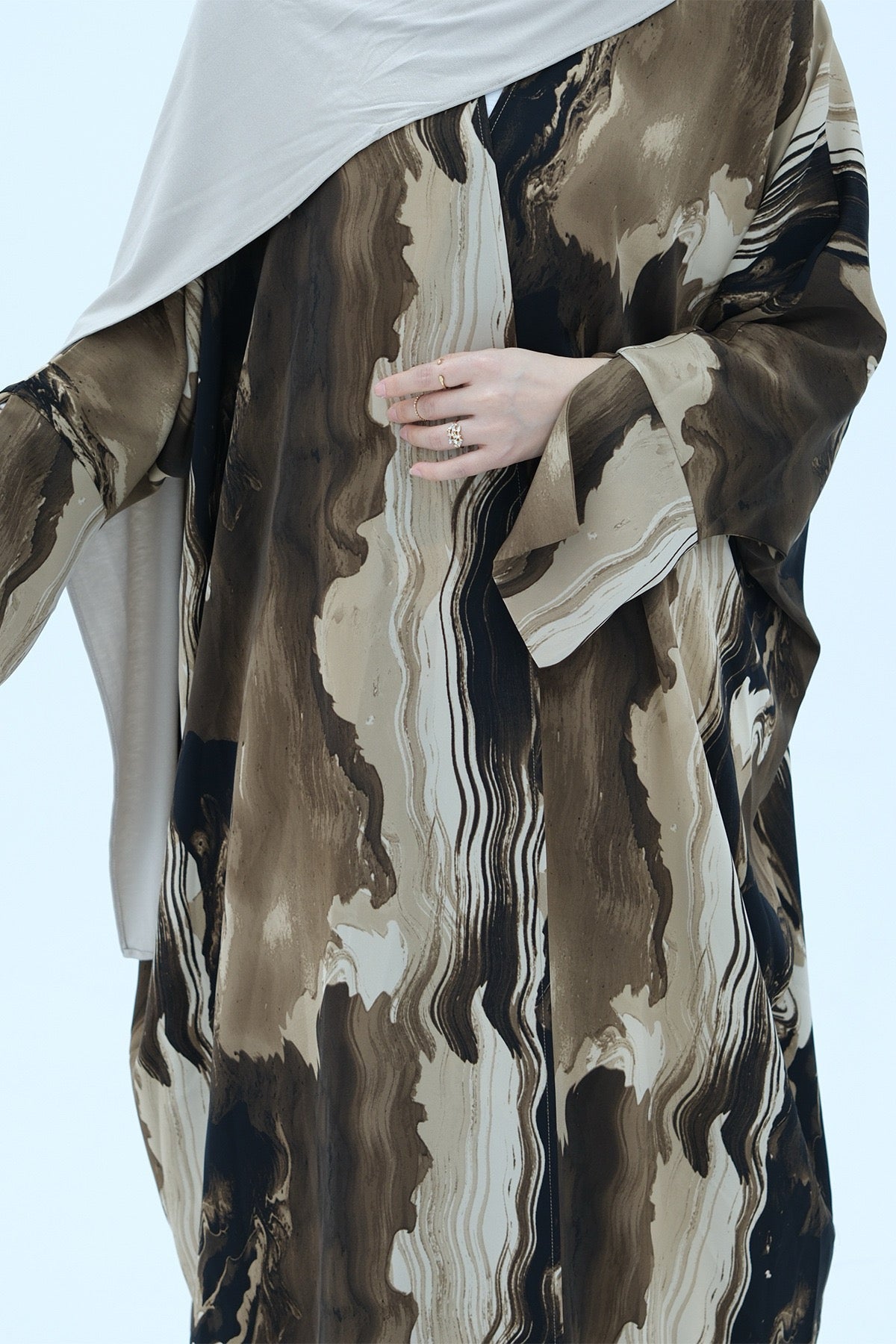 Aziza Chiffon Printed Open Abaya 982 - Coffee