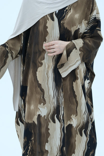 Aziza Chiffon Printed Open Abaya 982 - Coffee