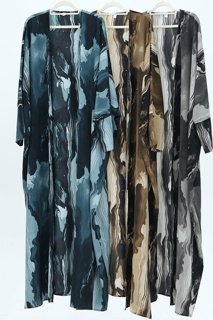 Aziza Chiffon Printed Open Abaya 982 - Blue