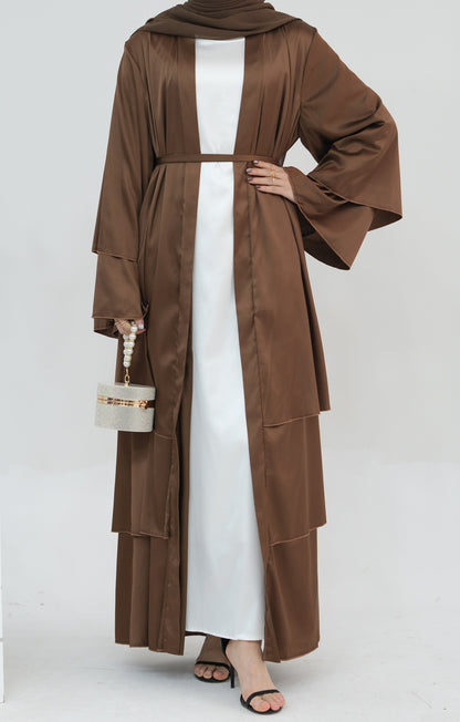 Lakia Satin Bell sleeves Modest Open Abaya 706 - Chocolate