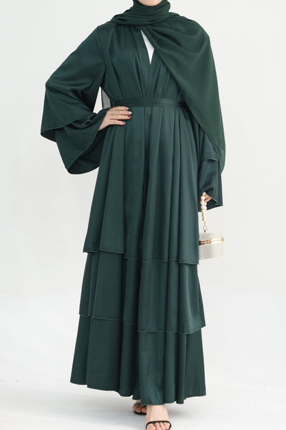 Lakia Satin Bell sleeves Modest Open Abaya 706 - DarkGreen