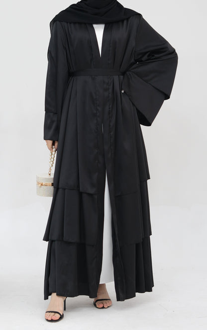 Lakia Satin Bell sleeves Modest Open Abaya 706 - Black