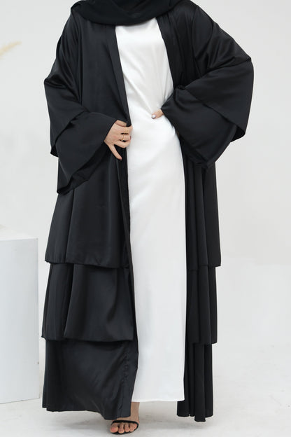 Lakia Satin Bell sleeves Modest Open Abaya 706 - Black