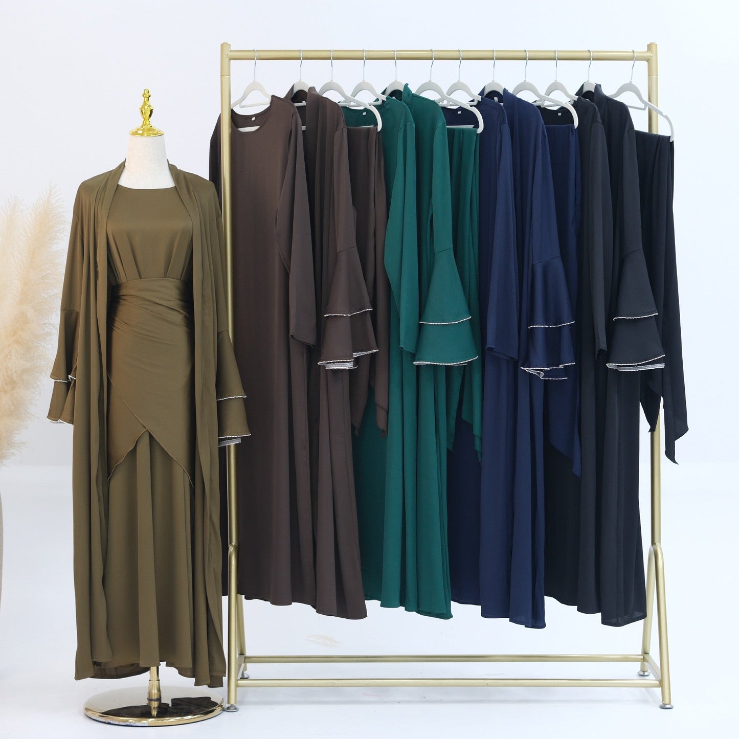Rama Polyester Flare Sleeve Abaya Set 760 - Coffee