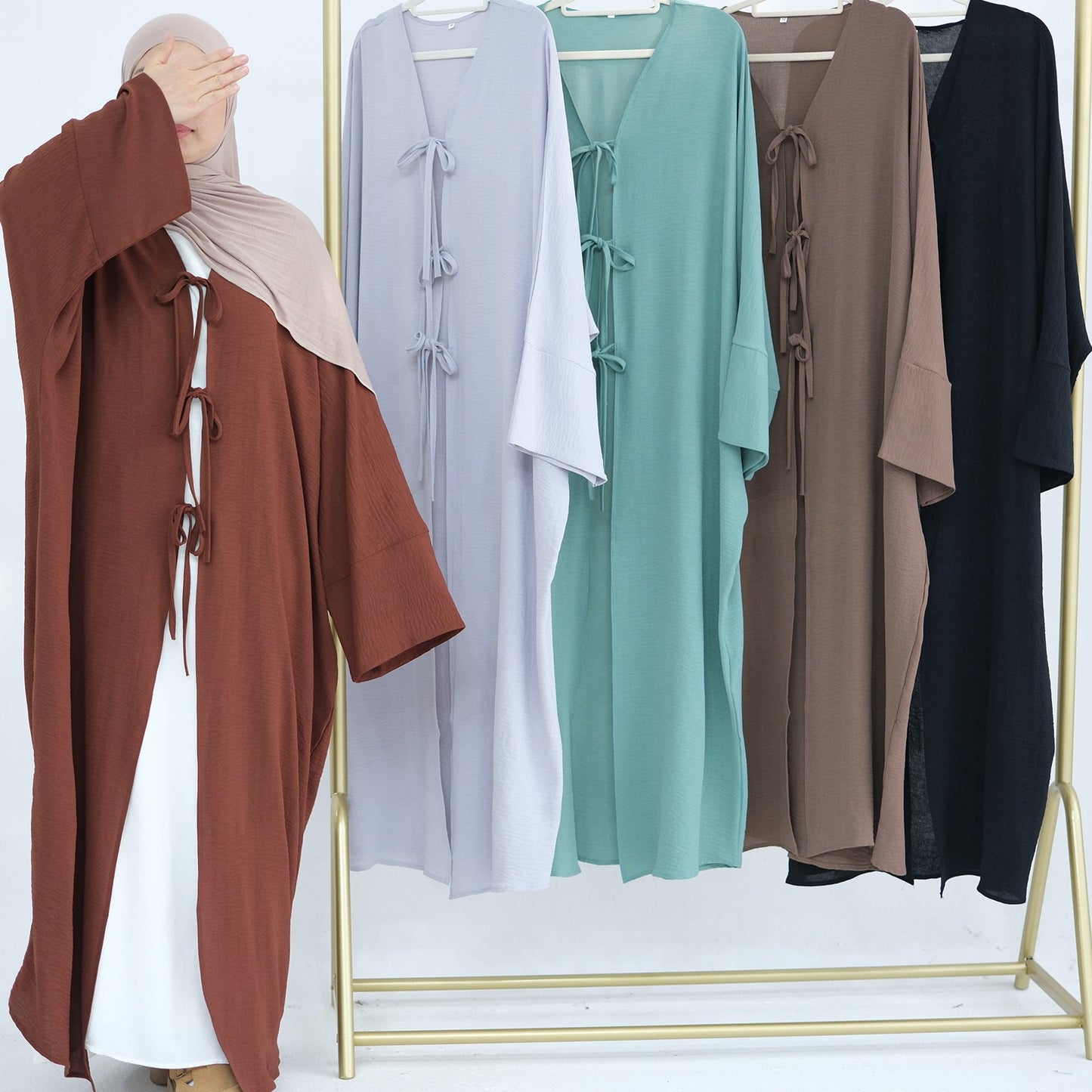 Mila Tie Open Abaya 883 - Grey