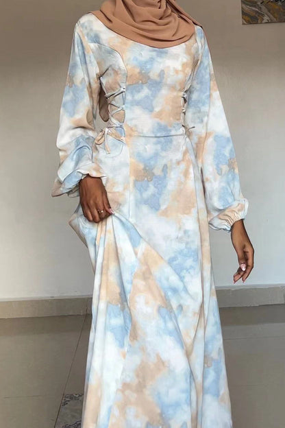 Tie-Dye Waist-Tie Maxi Dress Abaya 853