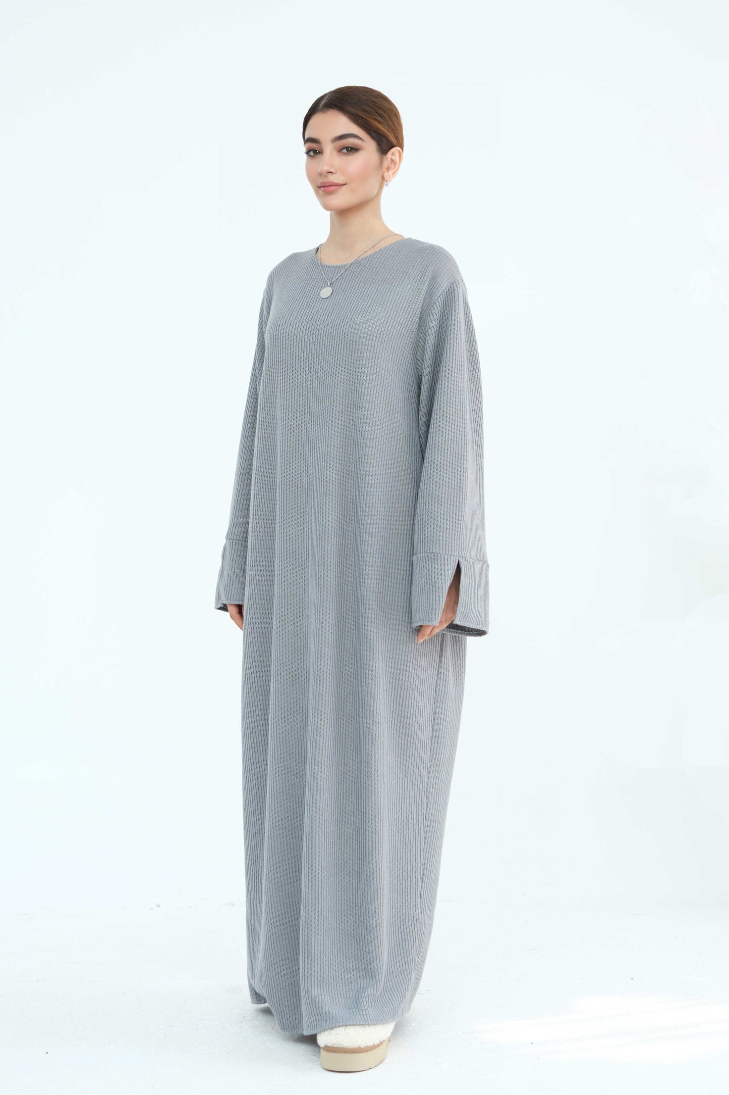 NOOR Knit Maxi Dress Abaya 912 - Light Gray