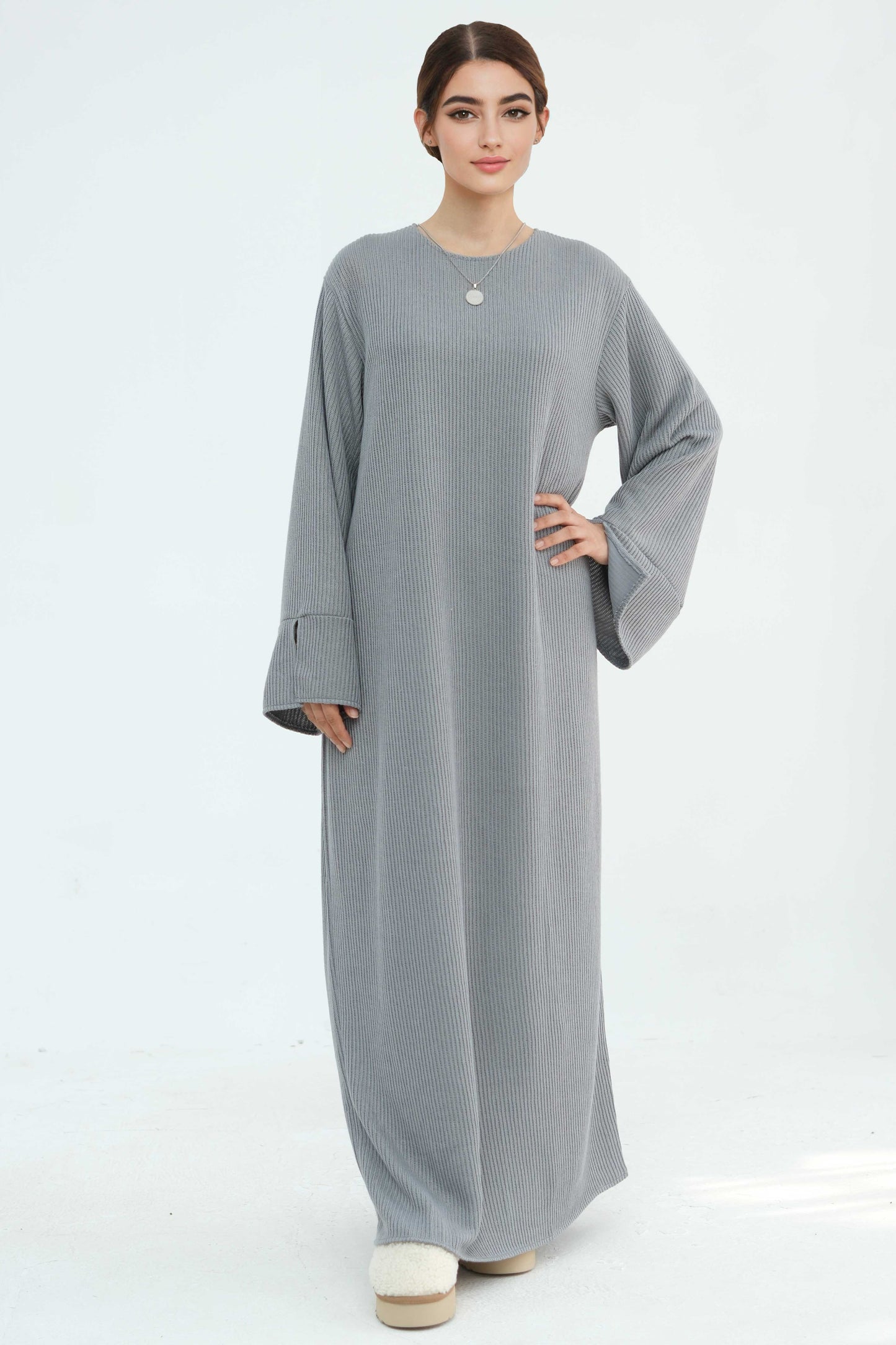 NOOR Knit Maxi Dress Abaya 912 - Light Gray