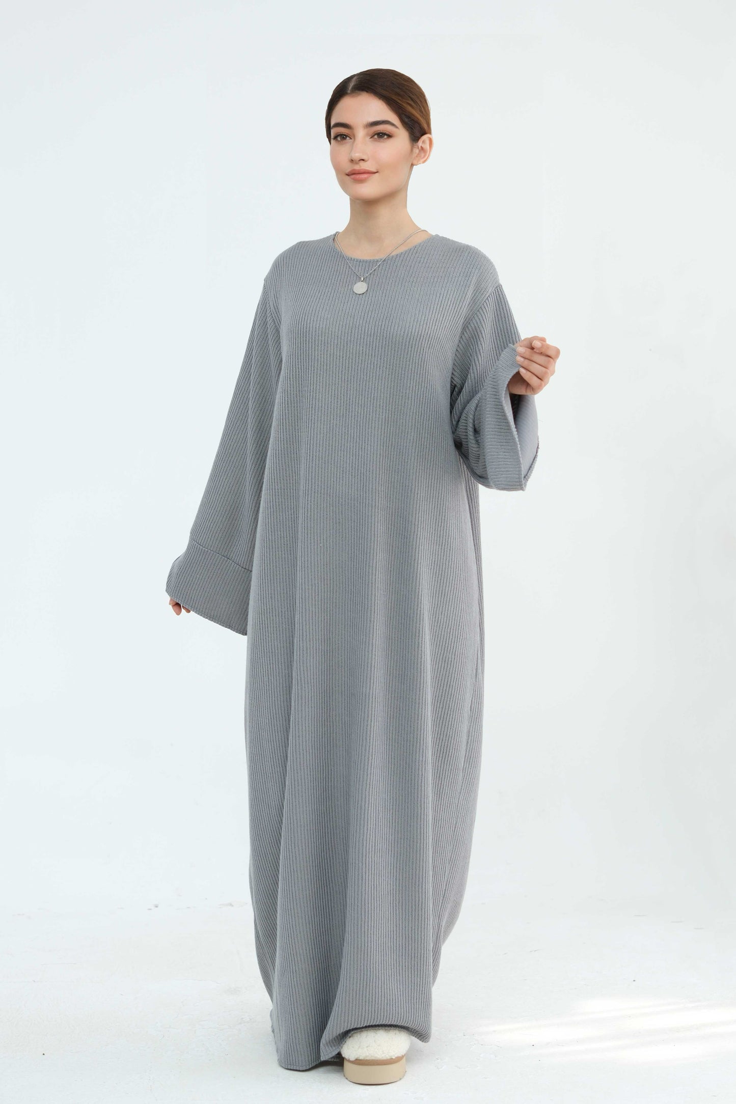 NOOR Knit Maxi Dress Abaya 912 - Light Gray
