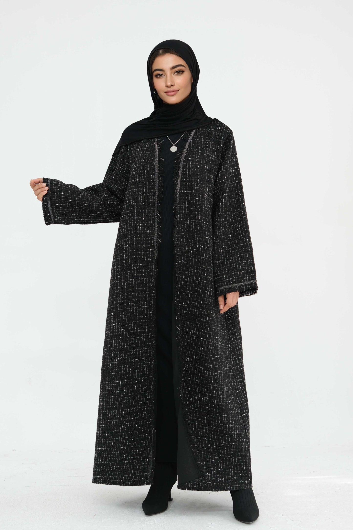 Lina Chanel Tweed Open Abaya 908 - Black