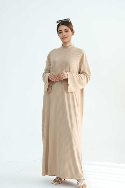 ZAINAB Knit Ribbed Maxi Dress Abaya 905 - Taro