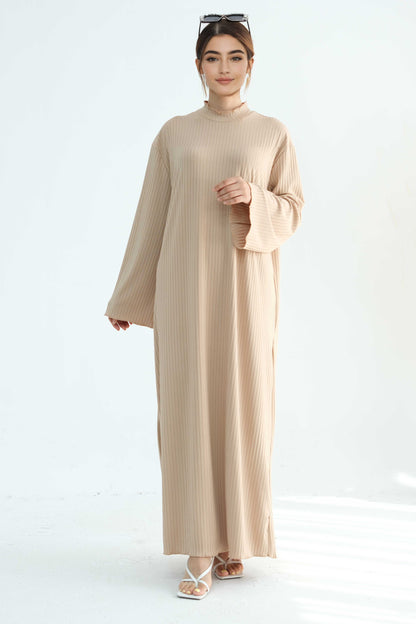 ZAINAB Knit Ribbed Maxi Dress Abaya 905 - Taro
