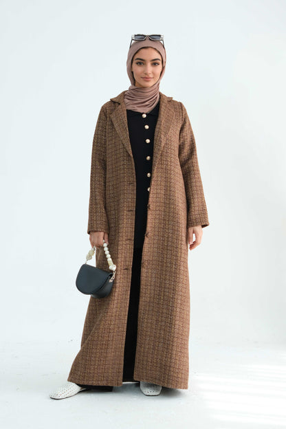 Asalah Chanel-Style Open Abaya Coat 914 - Coffee