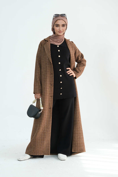 Asalah Chanel-Style Open Abaya Coat 914 - Coffee