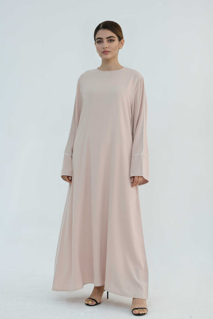 Alya Elegant Trimmed Abaya with Belt 882-Khaki