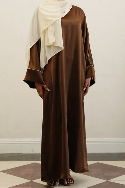 Inaya Trimmed Maxi Dress Abaya 937 - Coffee