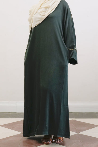 Inaya Trimmed Maxi Dress Abaya 937- Dark Green