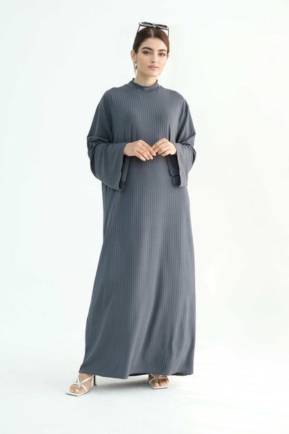 ZAINAB Knit Ribbed Maxi Dress Abaya  905 - Dark Grey