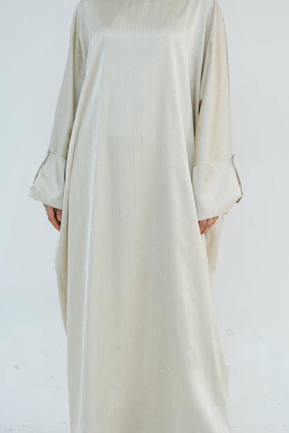 Naila Vertical Stripe Design Maxi Dress Abaya 884-Apricot