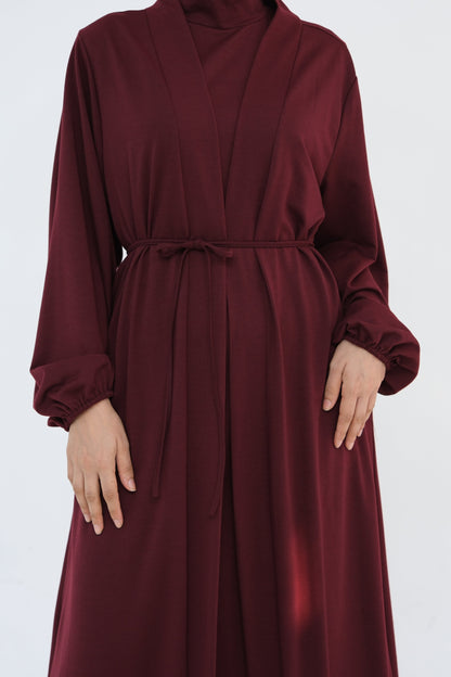 Yumna High Neck Two-Piece Abaya Set 886-Maroon