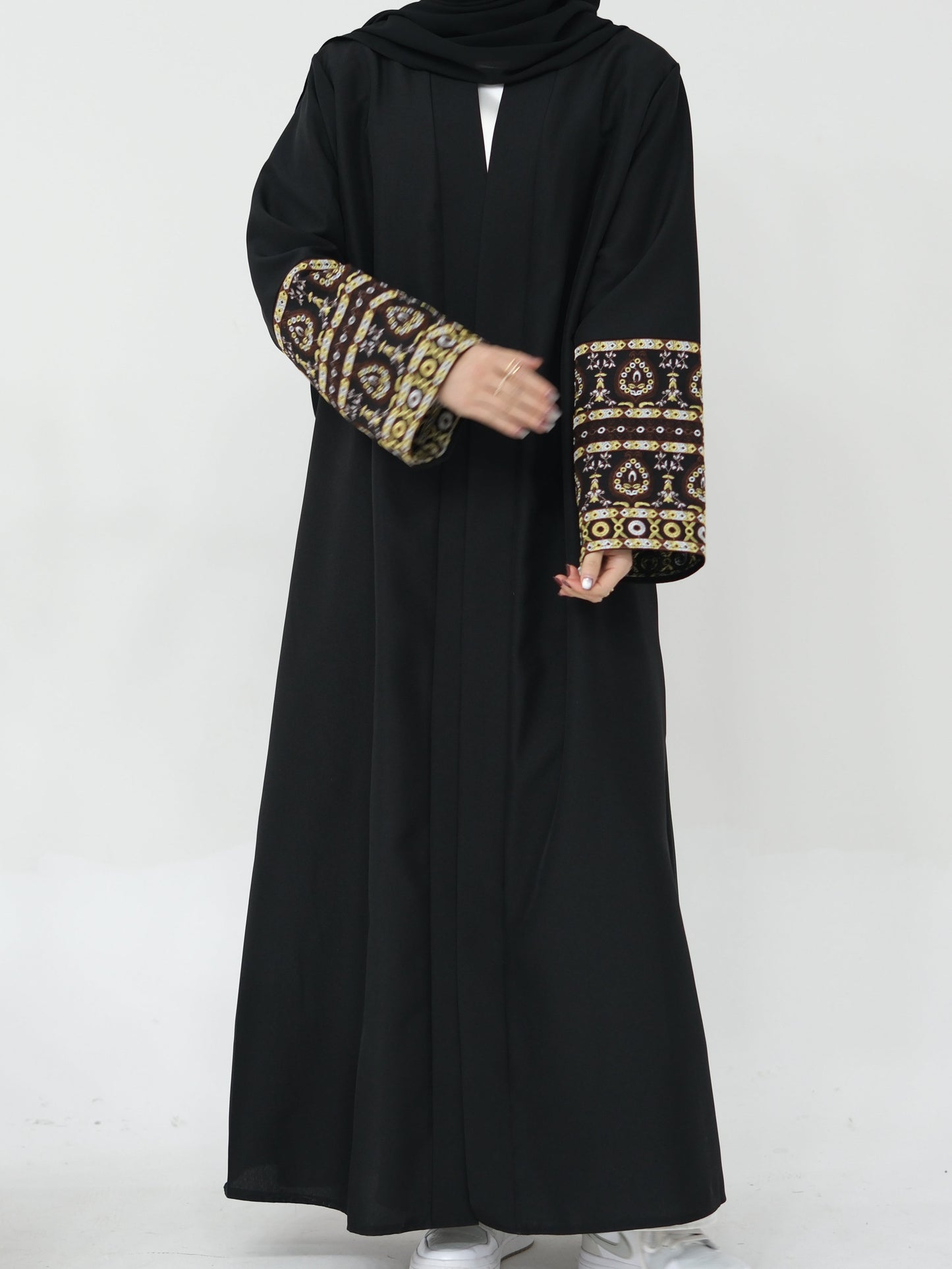 NAZIA Flower Pattern Embroidery Modest Open Abaya 753 - Black