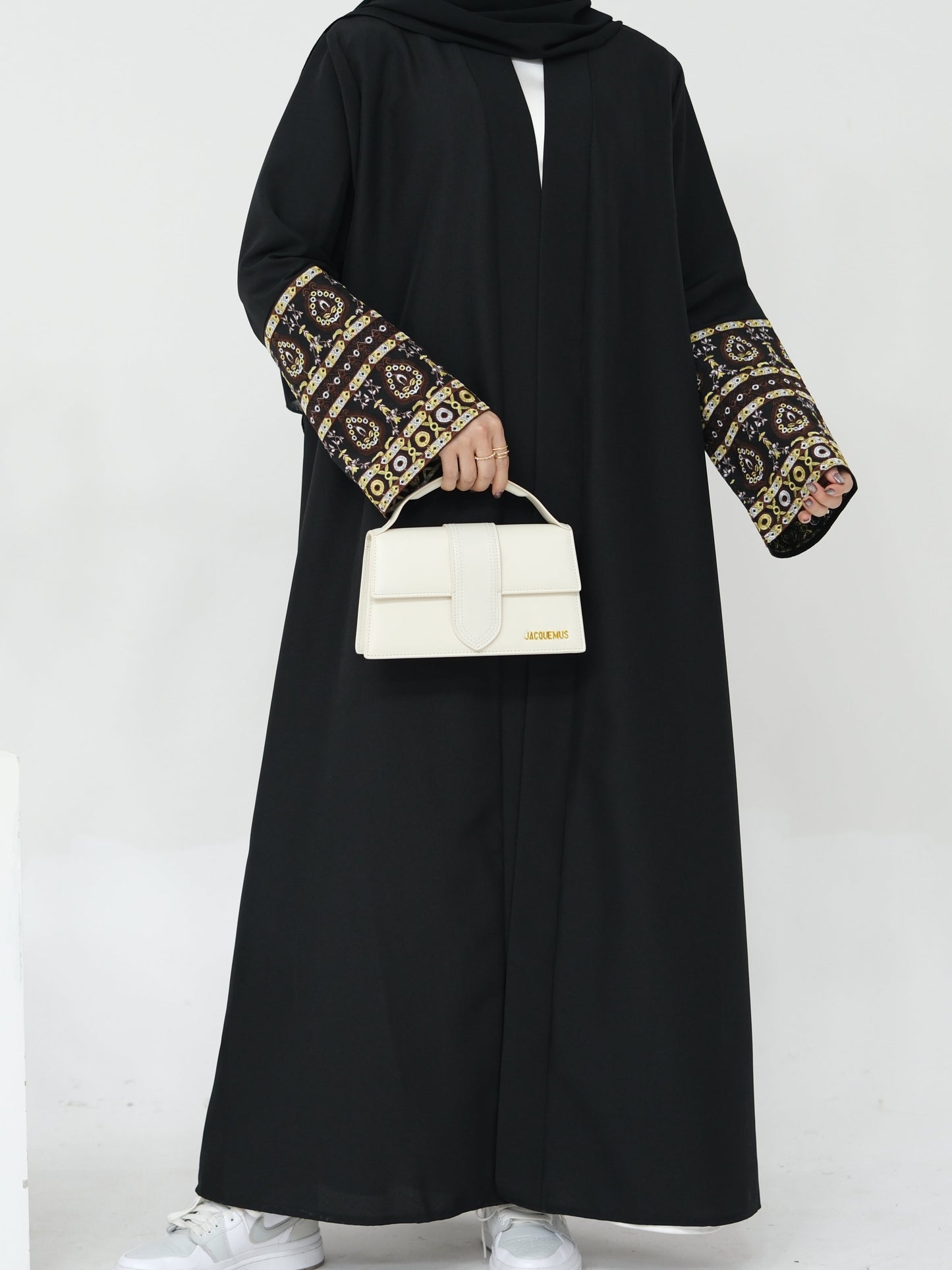 NAZIA Flower Pattern Embroidery Modest Open Abaya 753 - Black