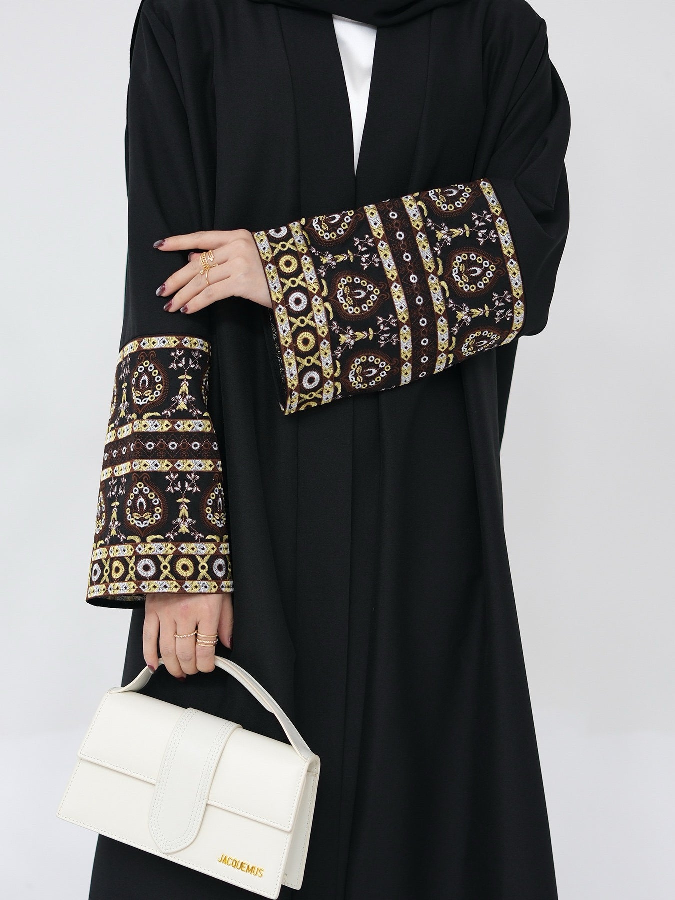 NAZIA Flower Pattern Embroidery Modest Open Abaya 753 - Black