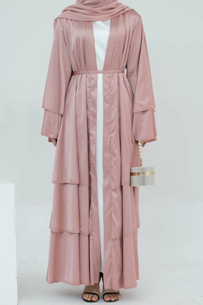 Lakia Satin Bell sleeves Modest Open Abaya 706 - Pink