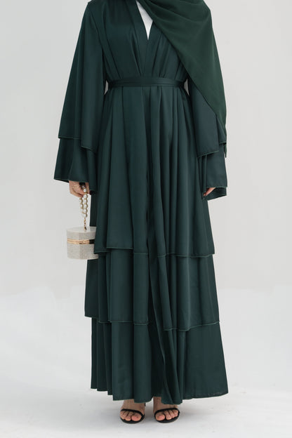 Lakia Satin Bell sleeves Modest Open Abaya 706 - DarkGreen