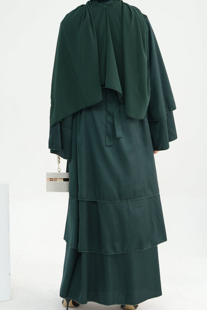 Lakia Satin Bell sleeves Modest Open Abaya 706 - DarkGreen