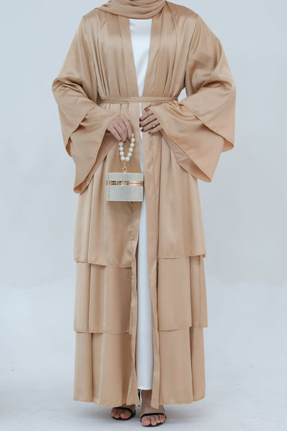 Lakia Satin Bell sleeves Modest Open Abaya 706 - BlanchedAlmond