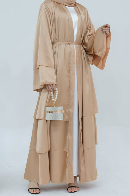 Lakia Satin Bell sleeves Modest Open Abaya 706 - BlanchedAlmond