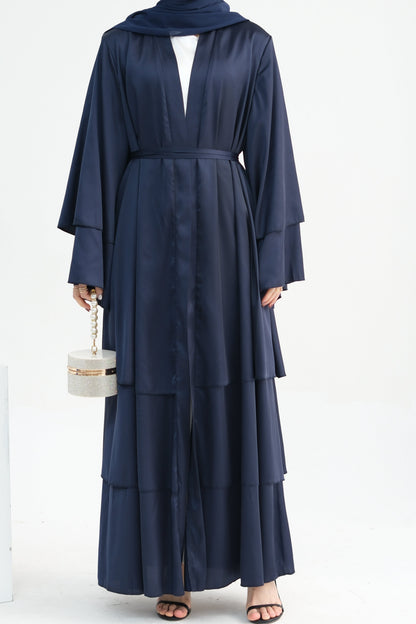 Lakia Satin Bell sleeves Modest Open Abaya 706 - Navy