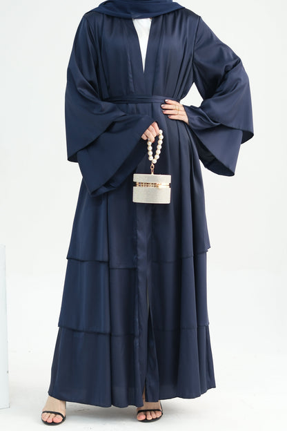 Lakia Satin Bell sleeves Modest Open Abaya 706 - Navy