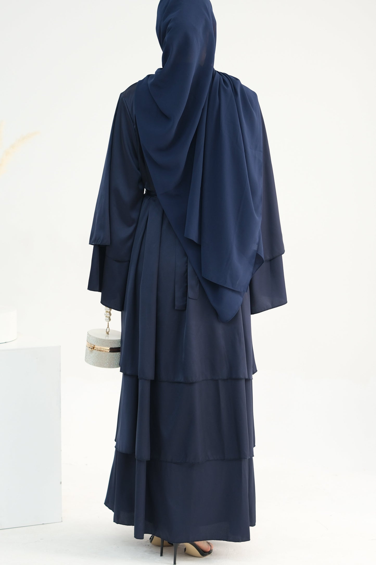 Lakia Satin Bell sleeves Modest Open Abaya 706 - Navy