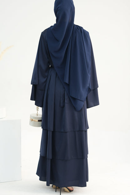 Lakia Satin Bell sleeves Modest Open Abaya 706 - Navy