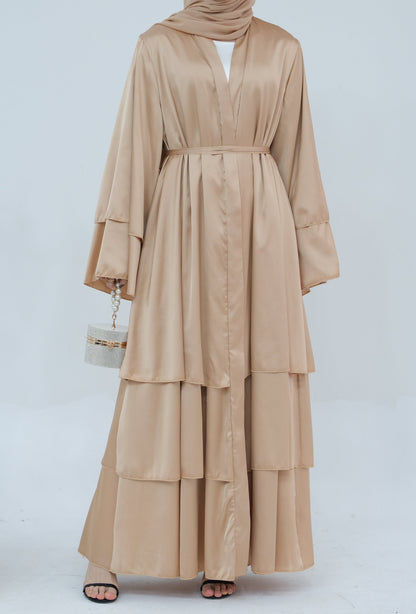 Lakia Satin Bell sleeves Modest Open Abaya 706 - BlanchedAlmond