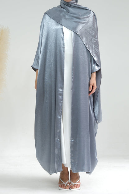 Syntia Shiny Satin Modest Open Abaya 636 - Grey