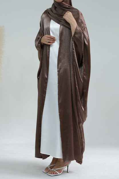 Syntia Shiny Satin Modest Open Abaya 636 - Coffee